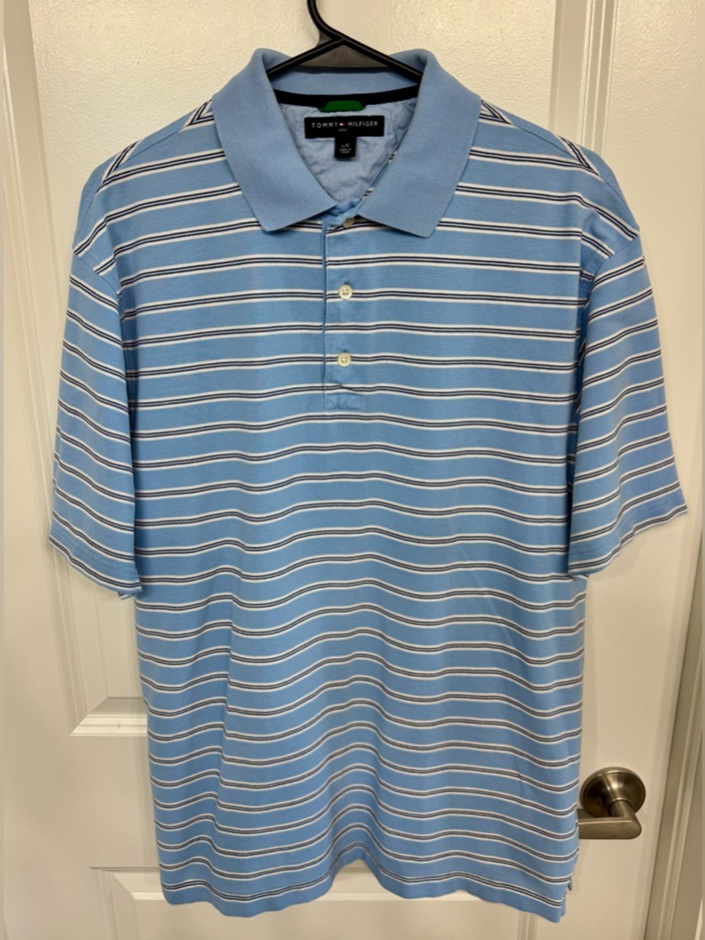 Tommy Hilfiger Light Blue Striped Polo with White & Navy Lines